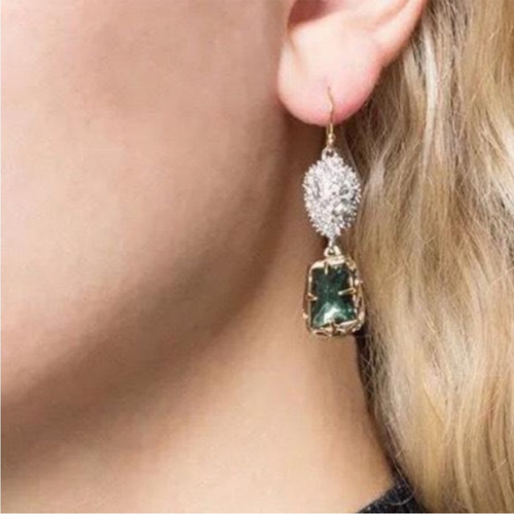 ALEXIS BITTAR • Mismatch Rocky Crystal Emerald Green Drop Earrings - Picture 3 of 6